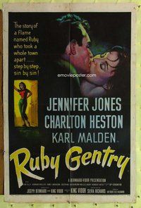 e754 RUBY GENTRY one-sheet movie poster '53 Jennifer Jones, Charlton Heston