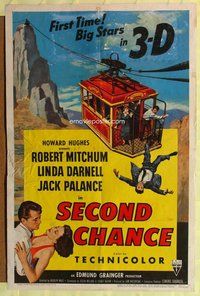 e774 SECOND CHANCE one-sheet movie poster '53 3D Robert Mitchum, Palance