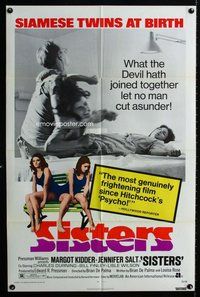 e800 SISTERS one-sheet movie poster '73 Brian De Palma, AIP, Kidder