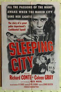 e810 SLEEPING CITY one-sheet movie poster R50s Richard Conte, Coleen Gray