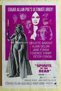 e829 SPIRITS OF THE DEAD one-sheet movie poster '69 Fellini, sexy Bardot!