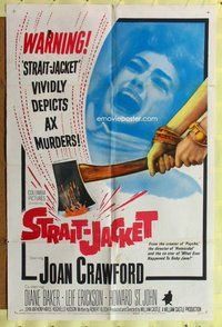 e846 STRAIT-JACKET one-sheet movie poster '64 ax murderer Joan Crawford!
