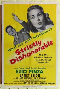 e851 STRICTLY DISHONORABLE one-sheet movie poster '51 Pinza, Janet Leigh