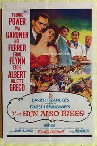 e856 SUN ALSO RISES one-sheet movie poster '57 Errol Flynn, Tyrone Power