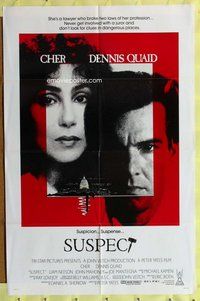 e861 SUSPECT one-sheet movie poster '87 Cher, Dennis Quaid, Neeson