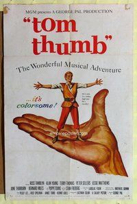 e891 TOM THUMB one-sheet movie poster '58 George Pal, tiny Russ Tamblyn!