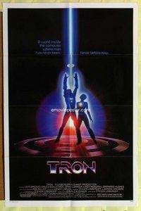 e907 TRON one-sheet movie poster '82 Walt Disney sci-fi, Jeff Bridges