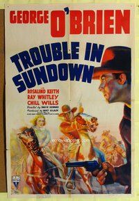 e908 TROUBLE IN SUNDOWN one-sheet movie poster '39 George O'Brien western!
