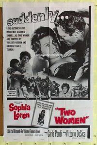 e916 TWO WOMEN 1sh '61 Sophia Loren, Vittorio De Sica, suddenly love becomes lust