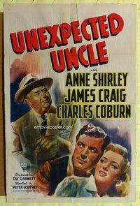 e922 UNEXPECTED UNCLE one-sheet movie poster '41 Anne Shirley, Coburn