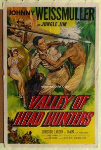 e928 VALLEY OF HEAD HUNTERS one-sheet movie poster '53 Weismuller, Larson