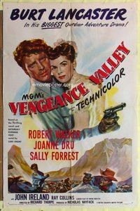 e931 VENGEANCE VALLEY one-sheet movie poster '51 Burt Lancaster, Joanne Dru