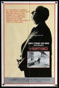 e932 VERTIGO one-sheet movie poster R83 Alfred Hitchcock, James Stewart