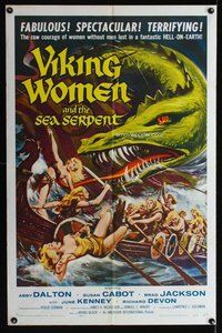 e936 VIKING WOMEN & THE SEA SERPENT one-sheet movie poster '58 without men!