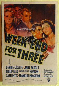 e950 WEEK-END FOR THREE one-sheet movie poster '41 Dennis O'Keefe, Wyatt