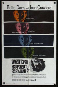 e953 WHAT EVER HAPPENED TO BABY JANE one-sheet movie poster '62 Bette Davis