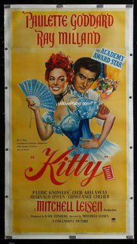 f024 KITTY linen three-sheet movie poster '45 Paulette Goddard, Ray Milland