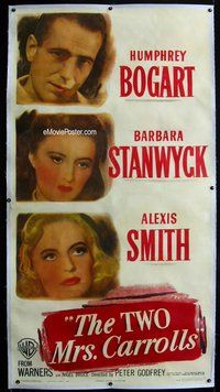 f032 TWO MRS CARROLLS linen three-sheet movie poster '47 Bogart, Stanwyck