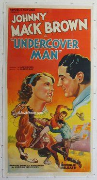 f033 UNDERCOVER MAN linen three-sheet movie poster '36 Johnny Mack Brown