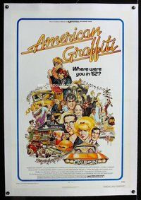 f298 AMERICAN GRAFFITI linen one-sheet movie poster '73 George Lucas