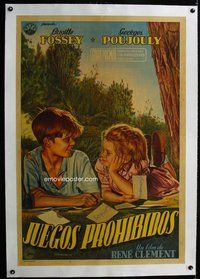 f237 FORBIDDEN GAMES linen Argentinean movie poster '54 Nelson art