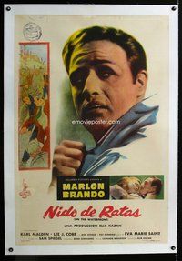 f240 ON THE WATERFRONT linen Argentinean movie poster '54 Brando
