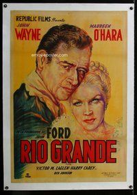 f245 RIO GRANDE linen Argentinean movie poster '50 del Carmen art!