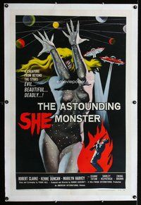 f301 ASTOUNDING SHE MONSTER linen one-sheet movie poster '58 evil & sexy!