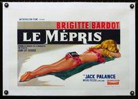 f125 LE MEPRIS linen Belgian movie poster '63 sexy Bardot in the sun!