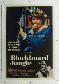f320 BLACKBOARD JUNGLE linen one-sheet movie poster '55 Glenn Ford, Francis