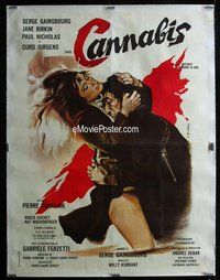 f052 CANNABIS linen French one-panel movie poster '70 Georges Allard art!