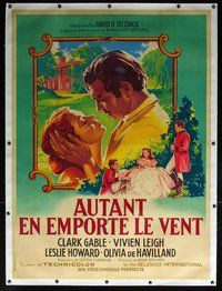 f054 GONE WITH THE WIND linen French one-panel movie poster R55 Soubie art!