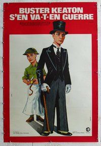 f061 DOUGHBOYS linen French 30x45 movie poster R70s Buster Keaton