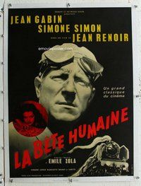 f168 LA BETE HUMAINE linen French 22x30 movie poster R50s Jean Renoir