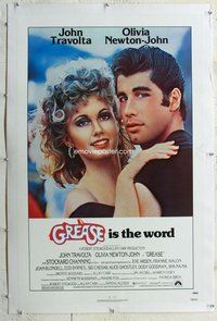 f369 GREASE linen one-sheet movie poster '78 John Travolta, Newton-John