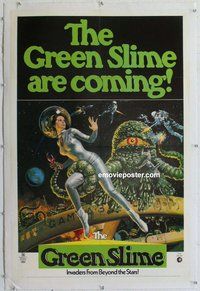 f373 GREEN SLIME linen one-sheet movie poster '69 classic cheesy sci-fi!