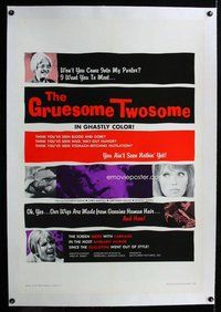 f374 GRUESOME TWOSOME linen one-sheet movie poster '67 Herschell Lewis, gore!
