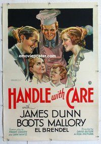 f376 HANDLE WITH CARE linen one-sheet movie poster '32 Dunn stone litho!
