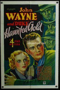 f002 HAUNTED GOLD one-sheet movie poster '32 best stone litho John Wayne!