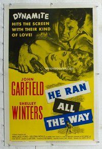 f377 HE RAN ALL THE WAY linen one-sheet movie poster '51 Garfield, Winters