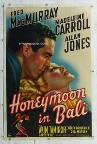f381 HONEYMOON IN BALI linen one-sheet movie poster '39 Madeleine Carroll