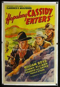 f382 HOP-A-LONG CASSIDY linen one-sheet movie poster R40s William Boyd
