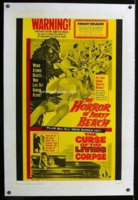 f383 HORROR OF PARTY BEACH/CURSE OF THE LIVING CORPSE linen one-sheet movie poster