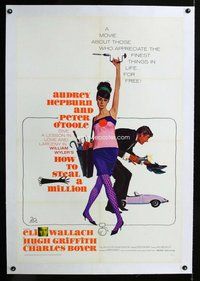 f384 HOW TO STEAL A MILLION linen one-sheet movie poster '66 Audrey Hepburn