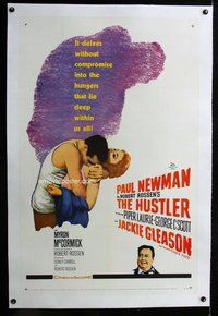 f386 HUSTLER linen one-sheet movie poster '61 Paul Newman, Gleason, Laurie