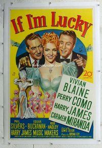 f387 IF I'M LUCKY linen one-sheet movie poster '46 Vivan Blaine, Perry Como