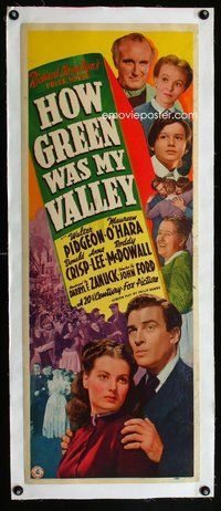 f284 HOW GREEN WAS MY VALLEY linen insert movie poster '41 John Ford