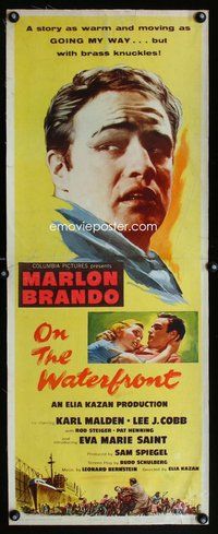 f287 ON THE WATERFRONT linen insert movie poster '54 Marlon Brando