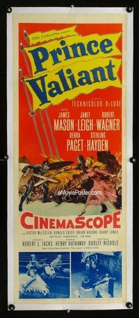 f288 PRINCE VALIANT linen insert movie poster '54 Wagner, Janet Leigh