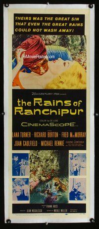 f289 RAINS OF RANCHIPUR linen insert movie poster '55 Lana Turner